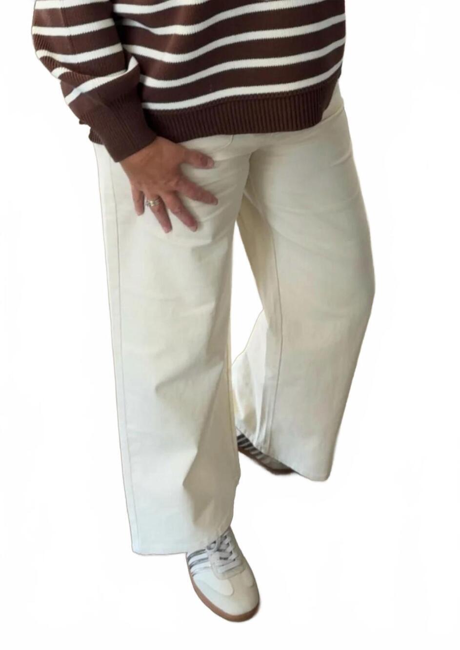 NEW ENTRO patch pocket wide leg pants in ecru